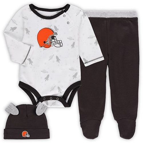 Newborn & Infant White/Brown Cleveland Browns Dream Team Onesie Pants & Hat Set