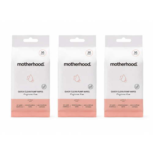 Motherhood Collection Breast Pump Cleaning Wipes - No Rinse Quick Clean Wipes for Pump Parts, Bottles & Baby Essentials, Fragrance-Free, Travel-Friendly, 30 Count (3-Pack)