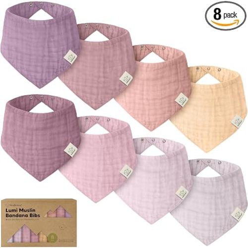 8-Pack Muslin Baby Bibs for Drooling, Teething – Muslin Bandana Drool Bibs for Baby Boys, Girls, Newborn, Teething Toddlers, Infant 0-36 Months, Soft Cotton Extra Absorbent (Lavender)
