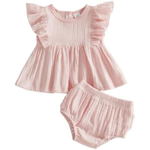 Toddler Baby Girl Summer Clothes Ruffle Short Sleeve Shirt Top Bloomers Short Set 2 Piece Cute Baby Girl Outfit