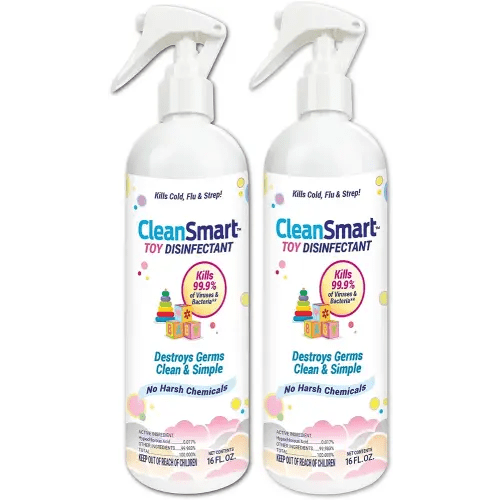 CleanSmart Toy Disinfectant Spray Kills 99.9% of Viruses and Bacteria, Rinse Free, 16 oz Bottle, (Pack of 2)
