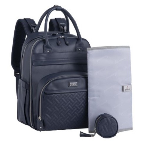 BabbleRoo Premium Vegan Leather Diaper Bag Backpack with Changing Pad & Stroller Straps, Midnight Blue Leather, 1 pc Pañaleras Para Bebe