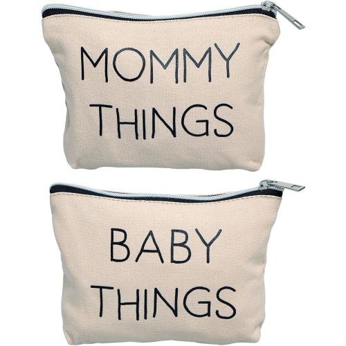 Pearhead Mommy and Baby Things Pouch Set, Canvas Zipper Organizer Bags for Diaper Bag and Travel, Cosmetic and Makeup Bag for Mom