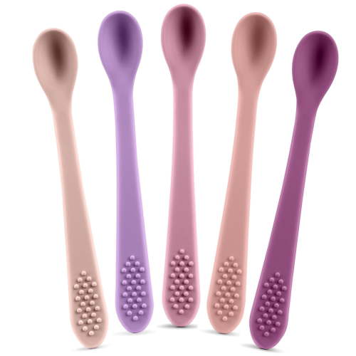 Best First Stage Baby Infant Spoons, 5-Pack, Soft Silicone Baby Spoons Training Spoon Gift Set for Infant
