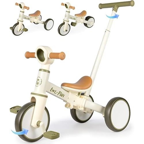 LOL-FUN Tricycle for Toddlers 1-3 Baby Balance Bike 1 2 Year Old Boys Girls Ride on Toy with Parent Steering Push Handle & Removable Pedal