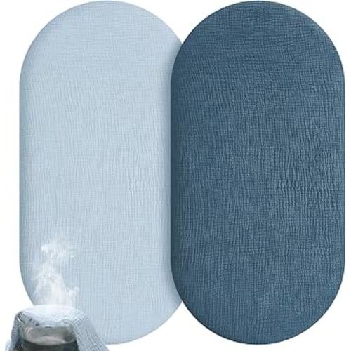 Muslin Bassinet Sheets Boy Girl, 100% Cotton Fitted Bassinet Sheet Set 2 Pack Bassinet Mattress Sheets Universal Fit for Rectangle, Round, Oval, Hourglass Mattress, Soft Breathable