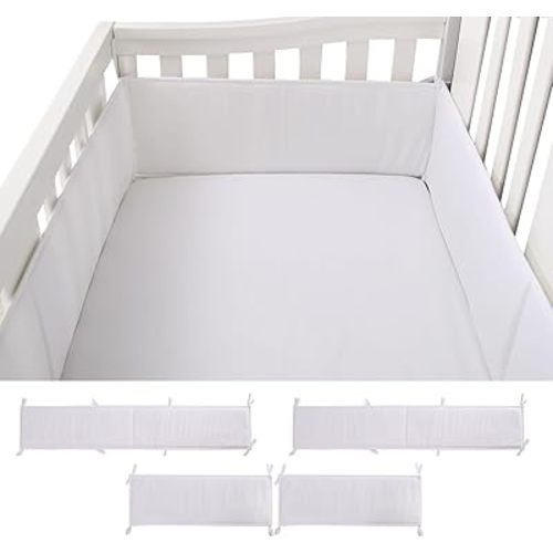 4 Sides Soft Cushioned Pads, Thick Cotton Crib Edge Set (White)