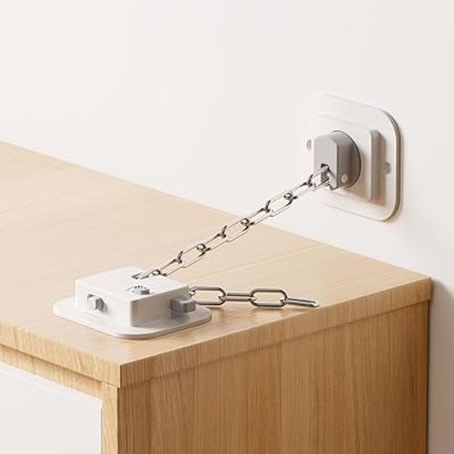 YEYA Upgraded Anti-Tip No Drill Furniture Anchor with Strong 3M Adhesive Backing 10" Adjustable Steel Cable Straps, Baby Proofing Wall Anchors for Child Safety, Playroom Essentials 4P