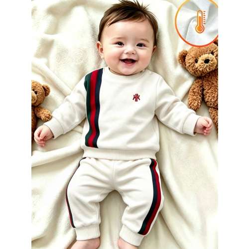 2pcs Newborn Baby Sets Sporty White Red Green Striped Long Sleeve Loose Crew Neck Milestones Autumn Fall Outfits School Cute