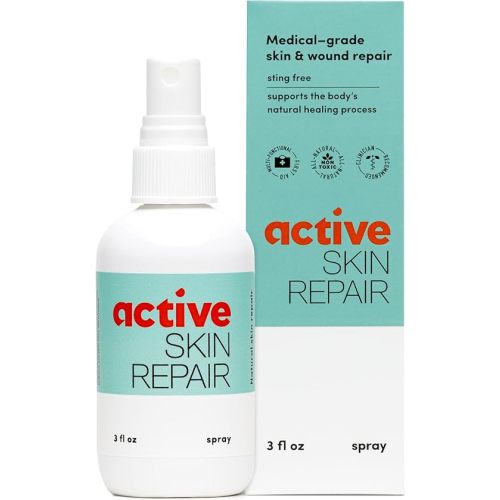 Active Skin Repair First Aid Spray with Medical Grade Hypochlorous, 3 oz | Natural and non-toxic, hypochlorous acid, no-sting formula, minor cuts, wounds, scrapes, rashes, sunburns, travel size