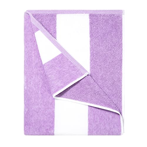 HENBAY Cotton Oversized Beach Towel - Large 70 x 35 Inch Pool Towel, Purple Striped Quick Dry Swimming Cabana Towel