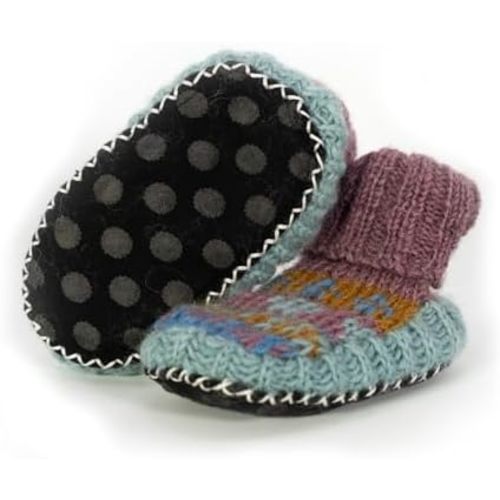Hand Knit Wool Baby Slippers Lined in Fleece With Non Slip Soles For Boys and Girls 0-36 months