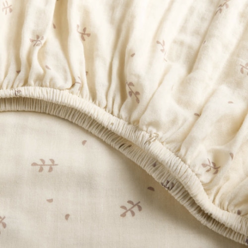 Supersoft Undyed Leaf Print 100% Organic Cotton Gauze Baby Crib Fitted Sheet