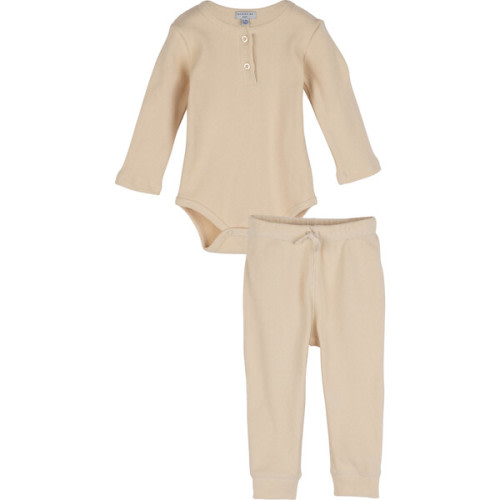 Baby Waffle Henley Set, Natural