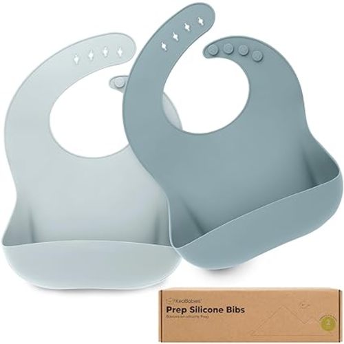 KeaBabies 2-Pack Silicone Bibs for Babies, Toddlers Girl, Boy (Alps) | Sturdy Food-Grade Baby Bibs for Eating, Large Food Catcher, Easy Clean & Put On, Waterproof Baby Feeding Essentials, BPA-Free