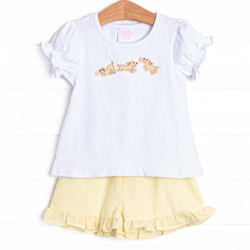 Go Fetch Applique Ruffle Short Set, Yellow – Stitchy Fish