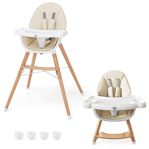 Costway Baby High Chair Wooden Feeding Chair with 4-Gear Tray & Removable Cushion Beige - Walmart.ca
