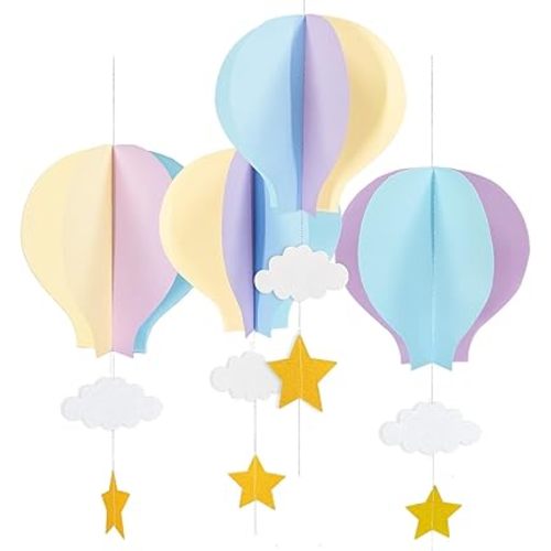 AZOWA Hot Air Balloon 3D Paper Hot Air Balloons Garland Hanging for Party Wedding Baby Shower (Pastel Mermaid, 6 Pcs)