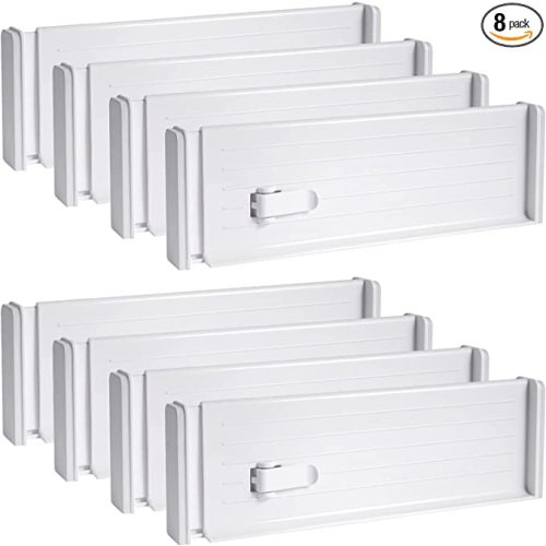 Drawer Dividers Organizer, Adjustable Drawer Dividers for Clothes, Drawer Separators, Expandable Drawer Organizer from 10.6-18" for Dresser Organizer, Kitchen Utensils, Office, Bathroom (8 Pack)