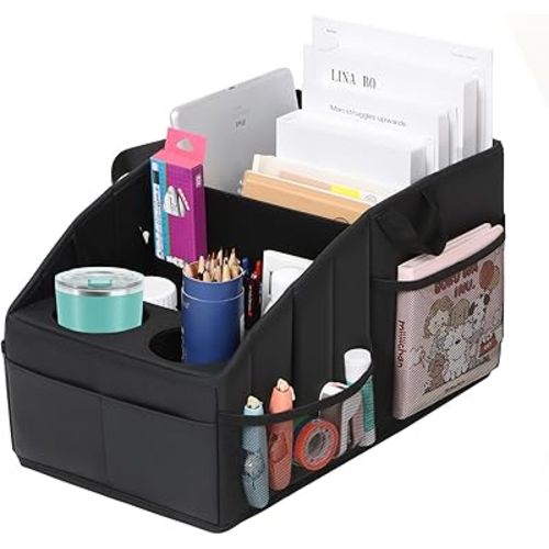 Car Seat Organizer,WHHMK Premium PU Leather Backseat Car Organizer Keep Tidy,Car Storage with 11 Storage Compartments and 2 Large Size Cup Holders,Passenger Seat Organizer for kids,Travel Accessories