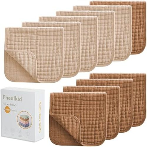 Muslin Burp Cloths Sets Newborn Baby Boy Essentials Must Haves 100% Cotton 10 Pack 20" X 10",6-Layer Baby Bibs & Burp Cloths for Baby Drool and Messes - Soft (APRICOTCOFFEE02, 10 - Pack 20"X10")
