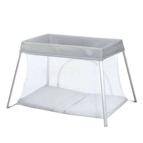 BABY JOY Baby Foldable Travel Crib, 2 in 1 Portable Playpen with Soft Washable Mattress, Side Zipper Design