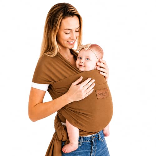 Baby Wrap Carrier - Breathable Cotton Newborn to Toddler Carrier 8-35 lb - Secure Postpartum Baby Holder with Front Pocket by Max&So (Brown)