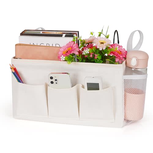 Lilithye Bedside Caddy, Bedside Storage Bag Hanging Organizer for Bunk Bed | Bed Caddy with Fixed Straps and Water Bottle Holder for Home, College Dorm, Bunk Bed, Hospital Bed and Crib Bed Rails