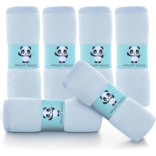 HIPHOP PANDA Baby Washcloths, Rayon Made from Bamboo - 2 Layer Ultra Soft Absorbent Newborn Bath Face Towel - Reusable Baby Wipes for Delicate Skin - Blue, 6 Pack