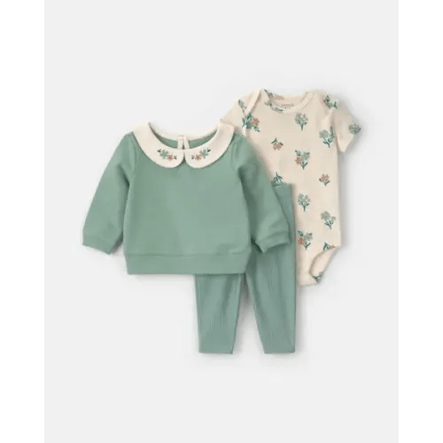 Baby Girl 3-Piece Floral French Terry Layering Set - Green | Carter's