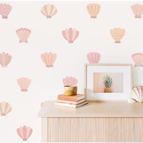 Seashell Wall Decals - Removable, Reusable Wall Stickers - Watercolor Beach Nursery Decor, Kids Room Wall Art, Kids Wall Decals