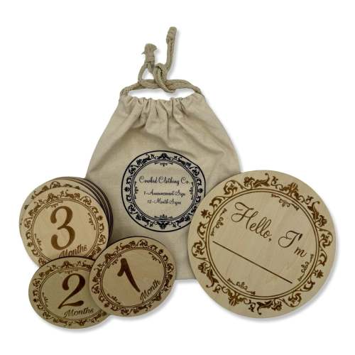 1800's Vintage Wood Announcement Sign & 12 Milestone Signs