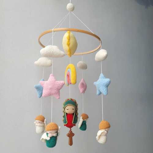 Lady of Guadalupe Crochet Crib Hanger – Custom Catholic Gift | Personal Size Plush | Baptism or Baby Shower Gift