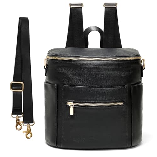 miss fong Small Diaper Bag Mini Diaper Bag, Leather Diaper Bag Backpack Mini Backpack with 14 Pockets Insulated Pockets & Shoulder Strap(After Dark)