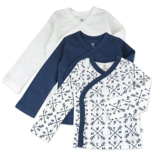 HonestBaby 3-pack Long Sleeve Side-snap Kimono Tops 100% Organic Cotton for Newborn Baby for Infant Boys, Girls, Unisex