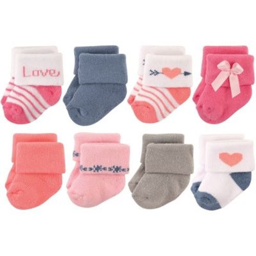 Hudson Baby Basics Infant Baby Cozy Terry Socks 8-Pack, Sweetheart Charm, 0-6 Months