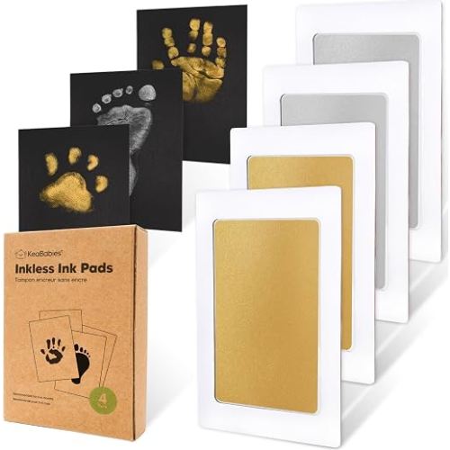 4pk Inkless Baby Hand and Footprint Kit, Mess Free Ink Pads (Gold/Silver, R) | Newborn Keepsake, Dog Nose, Paw Print Kit, Clean Touch Ink Pads, Baby Handprints Footprints Kit, New Mom Gifts