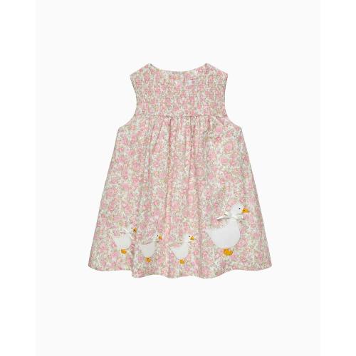 Baby Rose Smocked Duck Dress in Peach Rose Floral