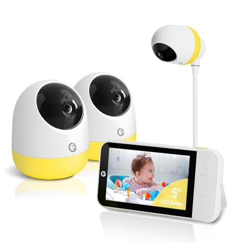 Ellie Pro Baby Monitor with 2 Cameras,5'' IPS 2K UHD Resolution,6000mAh Battery, Remote Pan-Tilt-5X Zoom, 2-Way Talk,No WiFi, Night Vision, Virtual Fence and 1000ft Range
