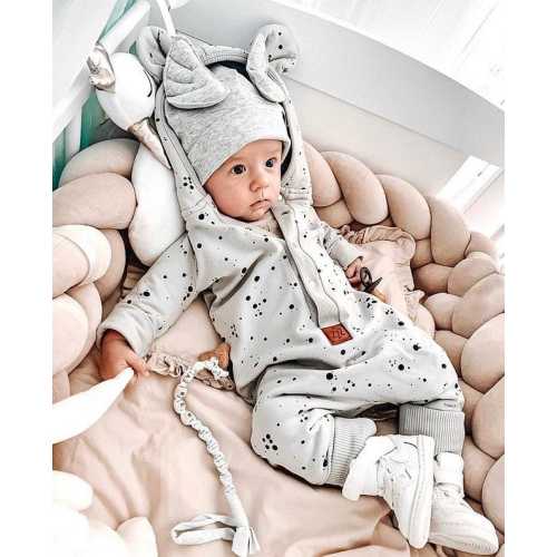 Baby overalls, with hood, children's overalls, hood with ears, grows with the child, dot print