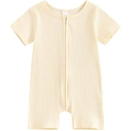 Baby Boy Ribbed Romper Bodysuit Short Sleeve Zipper Shirt Onesie Jumpsuit Shorts Newborn Infant Summer Outfit