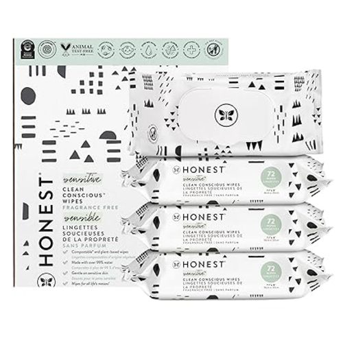 The Honest Company Hypoallergenic Multi-Use Baby Wipes for Sensitive Skin Baby Pattern Play 288 Count