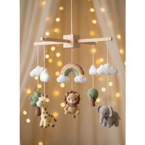 Crocheted Safari Baby Mobile, Jungle Animals Nursery Decor, Baby Shower Gift, Handmade Nursery Decor, Neutral Nursery Decor, Jungle Theme