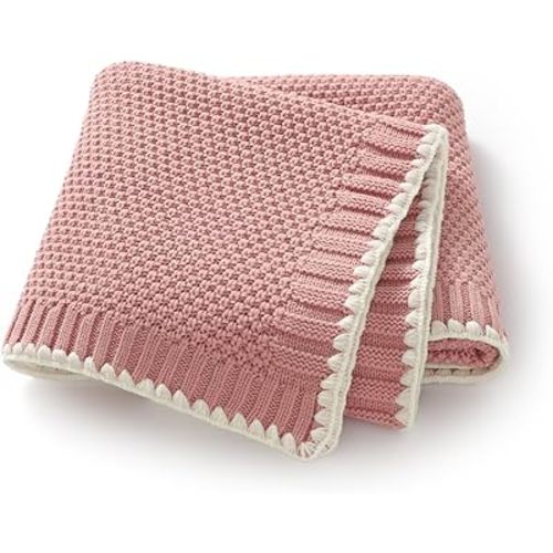 Neiwech Baby Blanket Knit Cozy Soft Lightweight Crib Stroller Nursery Receiving Swaddling Blankets for Newborn Infants Boys Girls Pink 30x40 Inch