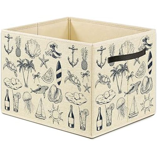 Coastal Storage Bin, Toy Book Clothes Organizer, Nautical Nursery Laundry Basket for Baby Boys Girls Room Summer Decor