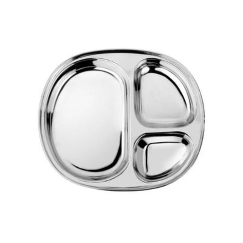 Ahimsa 9.7" Stainless Steel Balanced Bites Divided Plate - Classic: Solid Oval Dining Piece for One