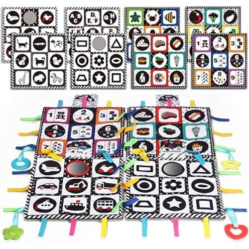Tummy Time Baby Crinkle Mats High Contrast Black White Baby Infant Toys 0-3