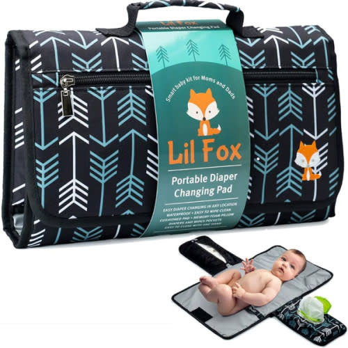 Lil Fox Portable Changing Pad - One-Hand Diaper Change Pad for Baby Diaper Bag or Changing Table. Unisex Baby Shower Gifts, Newborn Essentials