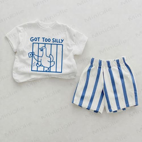 GOT TOO SILLY Baby Blue Vertical Striped 2-piece Shorts Set