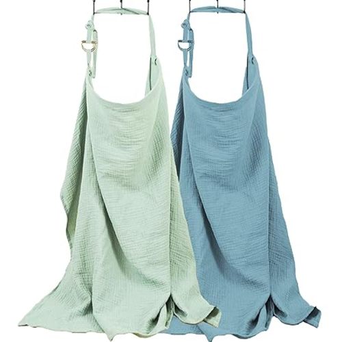 Nursing Cover, Muslin Nursing Cover up for Breastfeeding, Soft & Breathable 100% Cotton with Adjustable Neck Strap, Multi-Use Nursing Apron & Baby Essentials, 2 Pack (Grass Green and Blue)